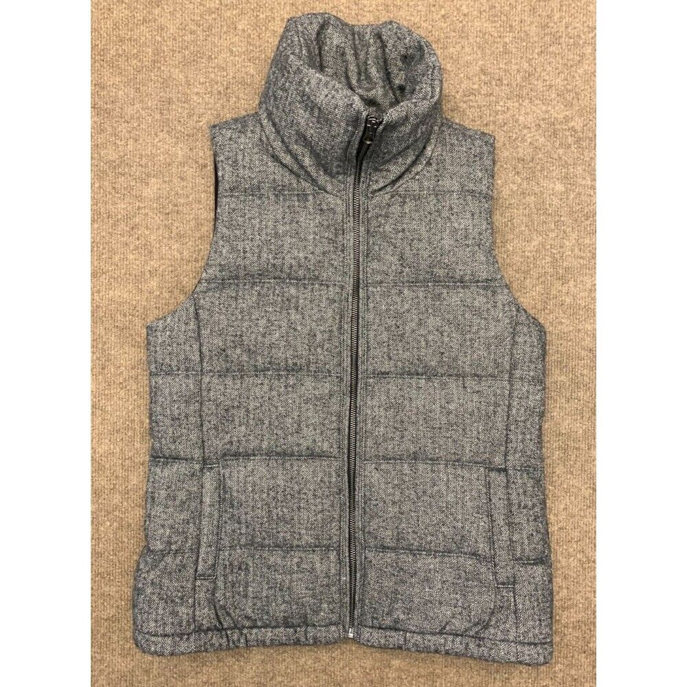 Old Navy Vest Womens XS Wool Tweed Herringbone Puffer Fleece Lined Zip-Up